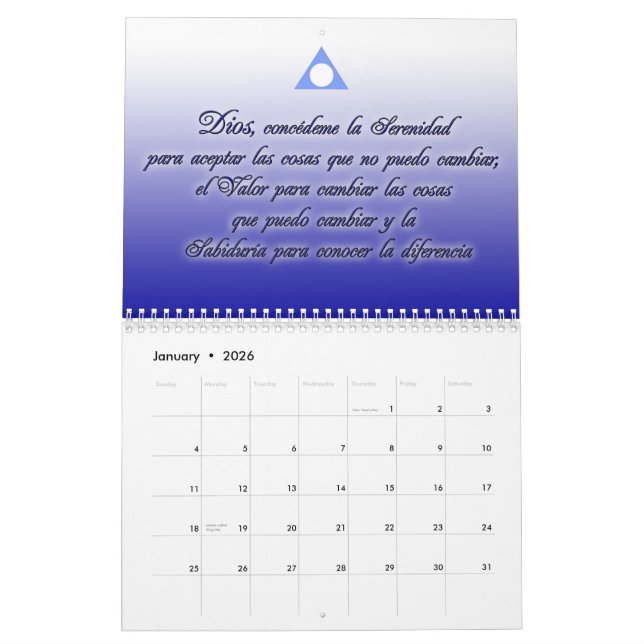 Calendario de Serenidad y lemas de Al Anon Kalender (Jan 2026)