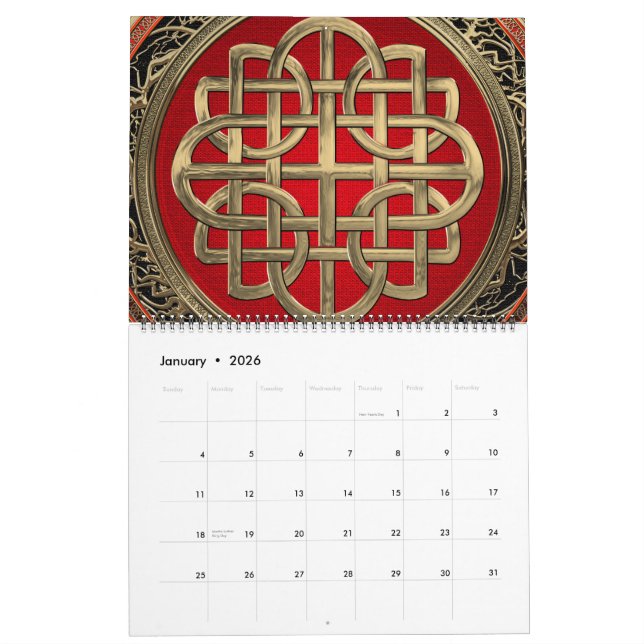 Calendrier [100] Croix du noeud d'or celtique sacré (Jan 2026)