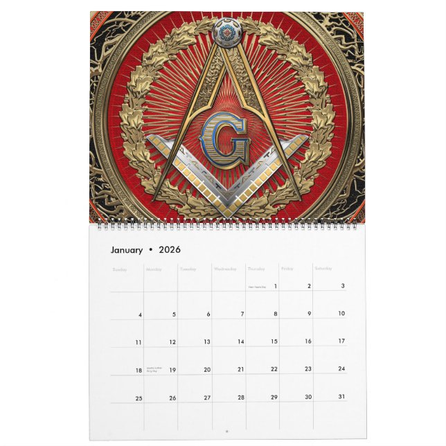Calendrier [100] Master Mason - Carré Or & Compass (Jan 2026)