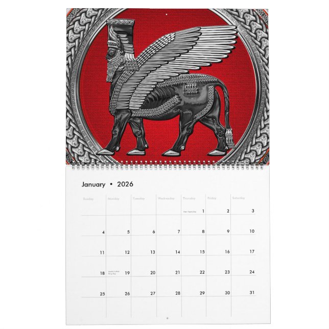 Calendrier [100] Taureau ailé assyrien : Argent et lamassu no (Jan 2026)