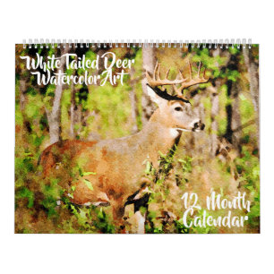 Calendrier 12 Mois - Aquarelle de cerf blanc Art de la faune