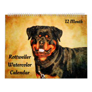 Calendrier 12 mois Beau Rottweiler Chiens Aquarelle Cadeau