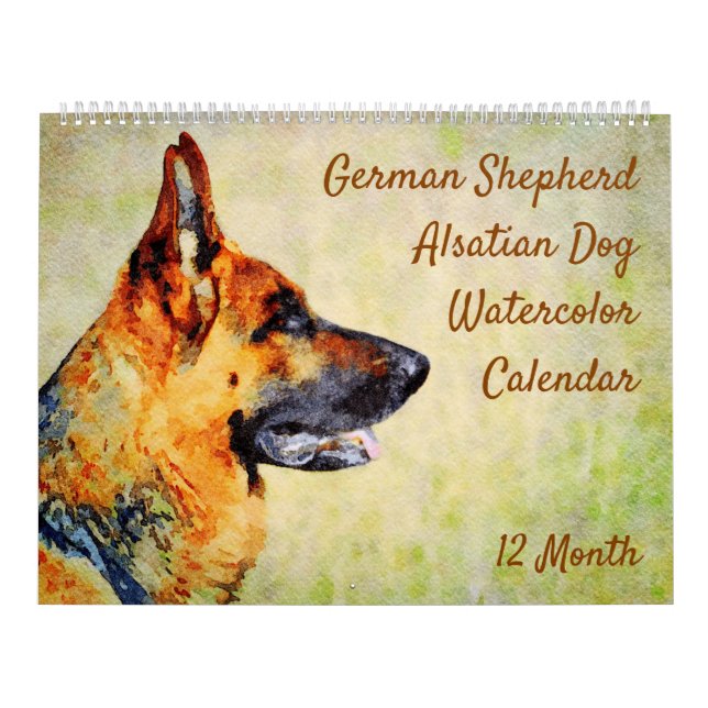 Calendrier 12 Mois Berger allemand Chiens alsaciens Aquarelle (Protection)