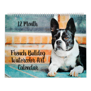 Calendrier 12 Mois Chiens Chiens Français Chiens Aquarelle Ca