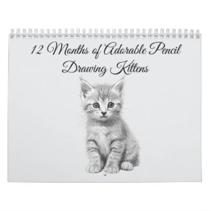 Calendrier 12 Mois de Chatons Adorables au Crayon