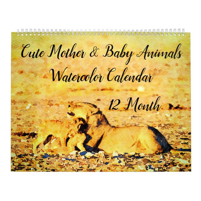 Calendrier 12 Mois Mère Bébé Animal Aquarelle Peinture (Protection)