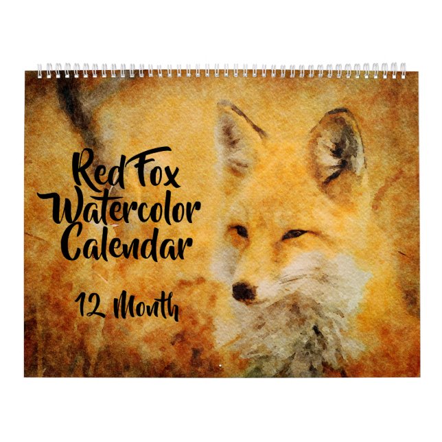 Calendrier 12 mois - Peintures d'aquarelle Renard Rouge Faune (Protection)