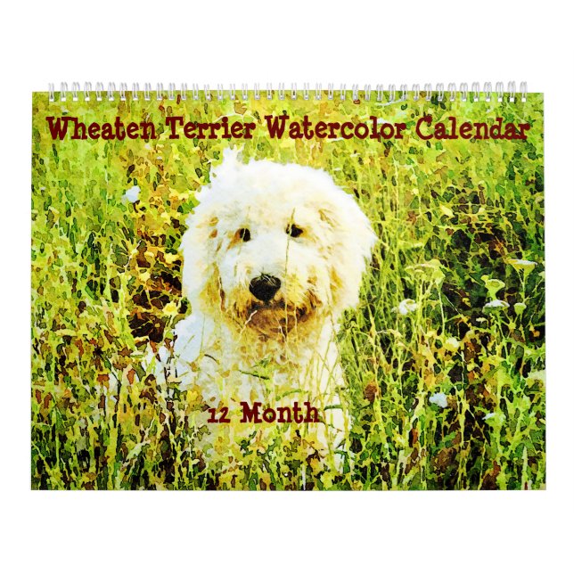 Calendrier 12 Mois Roue Chiens de Terrier Animaux Aquarelle C (Protection)
