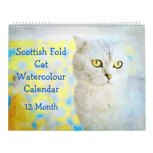 Calendrier 12 mois Sweet Scottish Fold Cats Aquarelle Cadeau (Protection)