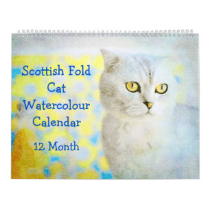 Calendrier 12 mois Sweet Scottish Fold Cats Aquarelle Cadeau