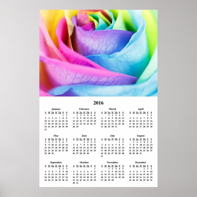 Calendrier 2016 Rose Arc-en-ciel Affiche (Devant)