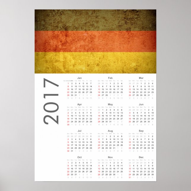Calendrier 2017 Affiche Drapeau Allemagne Grunge (Devant)