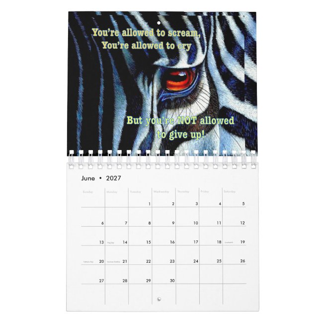 Calendrier 2019 de zèbre (Jun 2027)