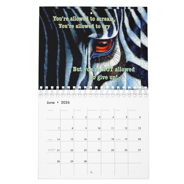 Calendrier 2019 de zèbre (Jun 2026)