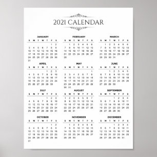 Calendrier 2021 simple mais élégant Poster