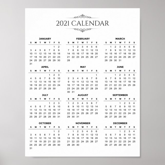 Calendrier 2021 simple mais élégant | Poster (Devant)