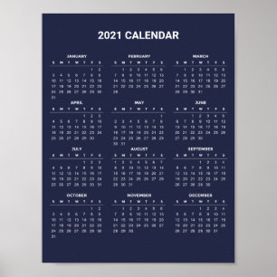 Calendrier 2021 simple mais élégant   Poster