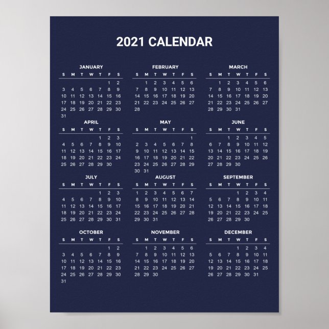 Calendrier 2021 simple mais élégant | Poster (Devant)