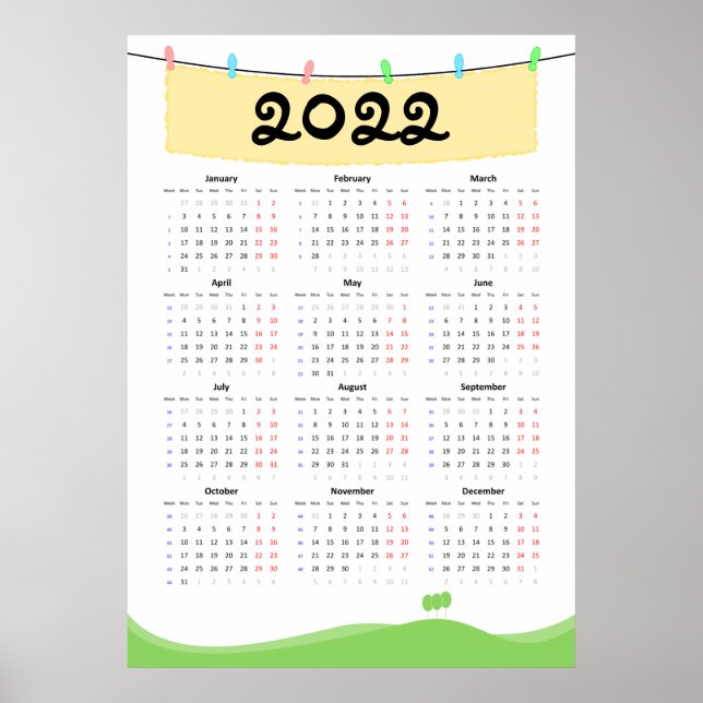 Calendrier 2022 Poster - Lundi début (Devant)