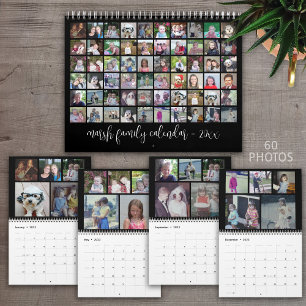 Calendrier 2023 Famille Moderne 60 Photo - 5 Par Mois noir
