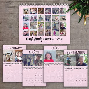 Calendrier 2023 - Famille Moderne Photo personnalisée - Rose