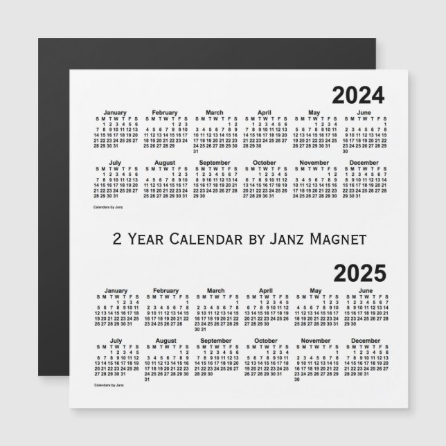 Calendrier 2024-2025 blanc 2 ans par Janz Magnet (Devant / Derrière)