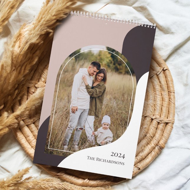 Calendrier 2024 Famille Minimal Arch Photos Modèle élégant (2024 Minimal Arch family Photos Stylish Template Calendar)