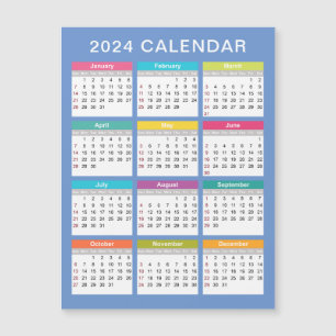 Calendrier 2024 mignon et coloré Carte magnétiqu