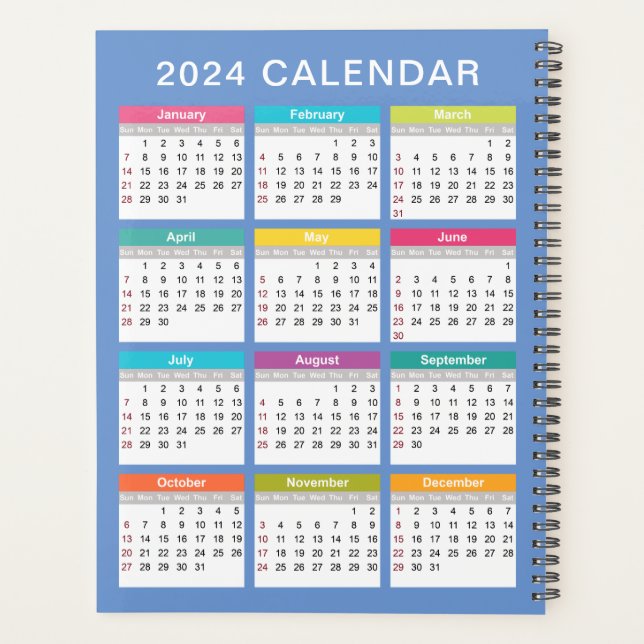 Calendrier 2024 mignon et coloré | Planificateur (Dos)