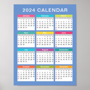 Calendrier 2024 mignon et coloré Poster