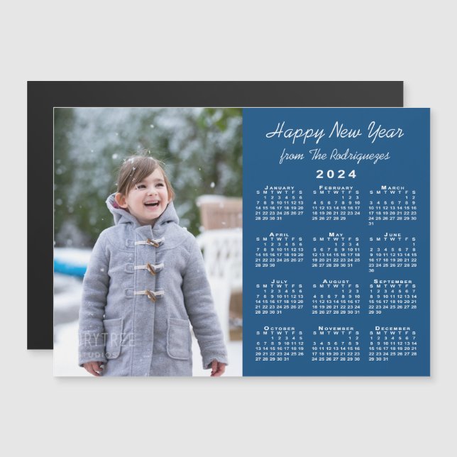 Calendrier 2024 Photo Bonne année Magnet bleu (Devant / Derrière)