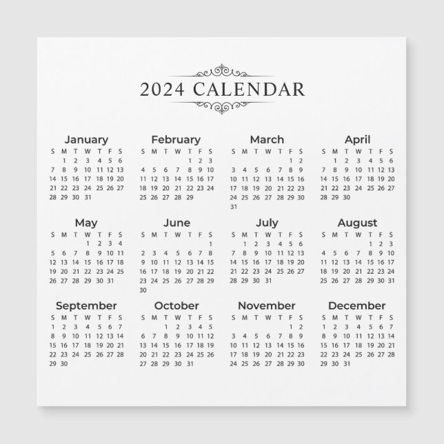Calendrier 2024 simple mais élégant | Carte magnét (Devant)
