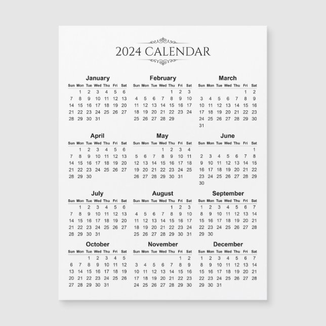 Calendrier 2024 simple mais élégant | Carte magnét (Devant)
