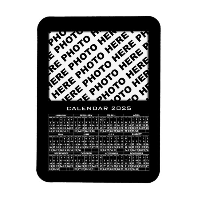 Calendrier 2025 Ajouter 1 Photos Magnet Black (Vertical)