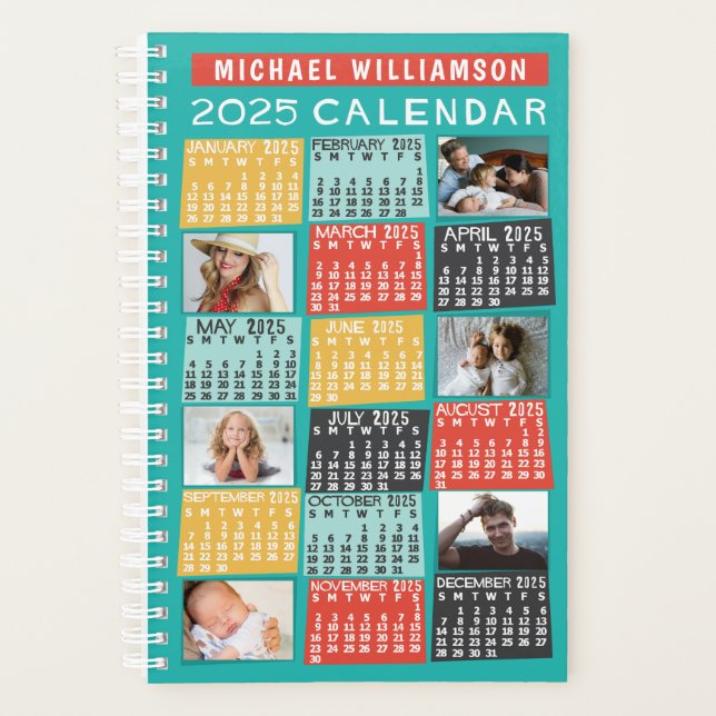 Calendrier 2025 Année Moderne 12 Photo Collage Nom (Devant)
