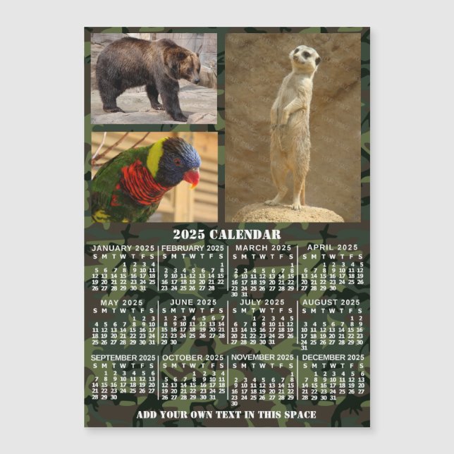 Calendrier 2025 Camouflage Ajouter 3 Photos Magnet (Devant)