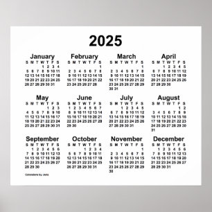 Calendrier 2025 de la muraille blanche par Poster 