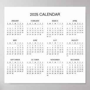 Calendrier 2025 simple mais élégant   Affiche