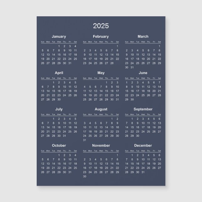 Calendrier 2025 simple mais élégant | Carte magnét (Devant)