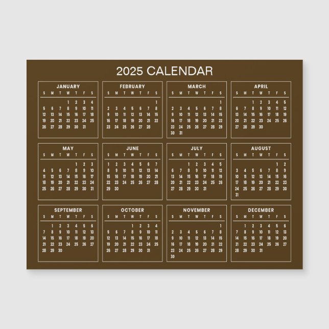 Calendrier 2025 simple mais élégant | Carte magnét (Devant)