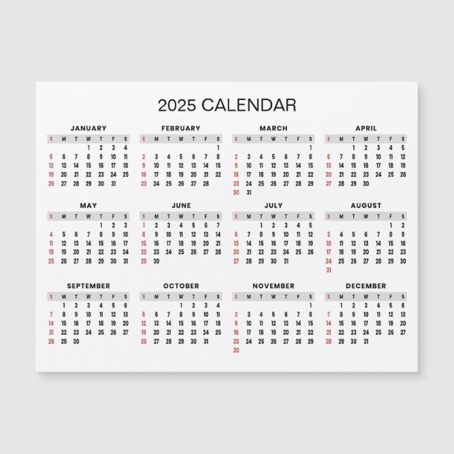 Calendrier 2025 simple mais élégant | Carte magnét (Devant)