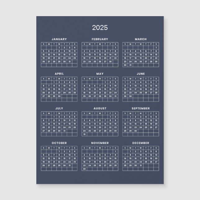 Calendrier 2025 simple mais élégant | Carte magnét (Devant)