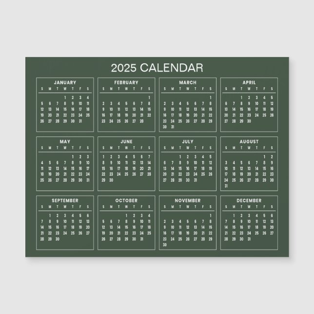 Calendrier 2025 simple mais élégant | Carte magnét (Devant)