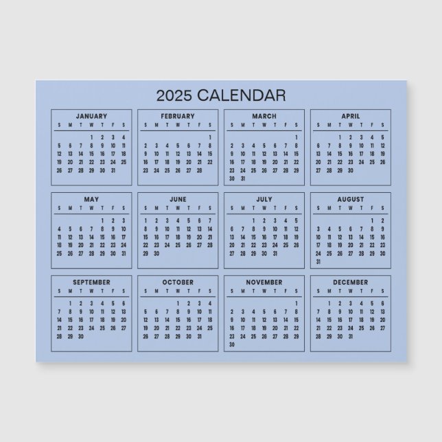 Calendrier 2025 simple mais élégant | Carte magnét (Devant)