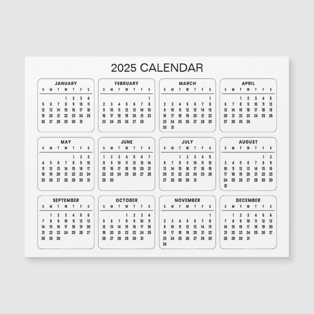 Calendrier 2025 simple mais élégant | Carte magnét (Devant)