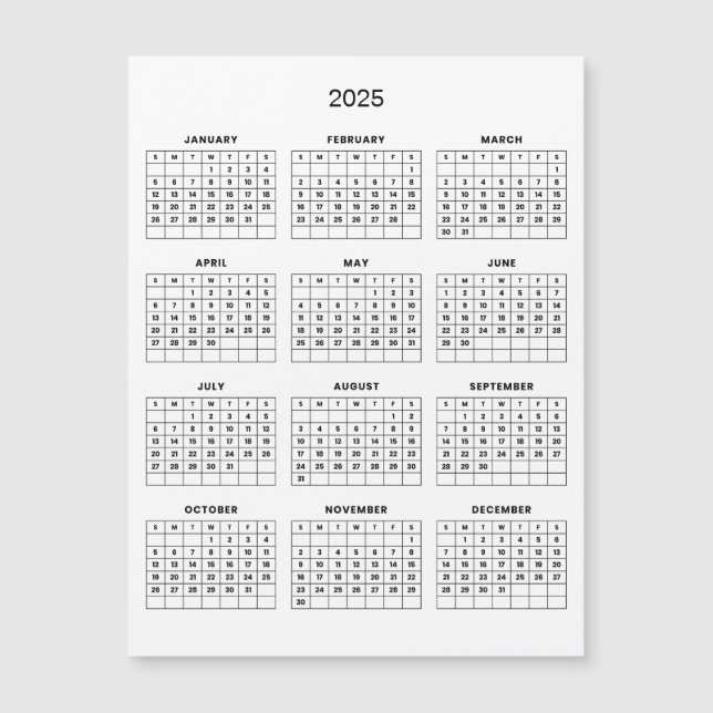 Calendrier 2025 simple mais élégant | Carte magnét (Devant)