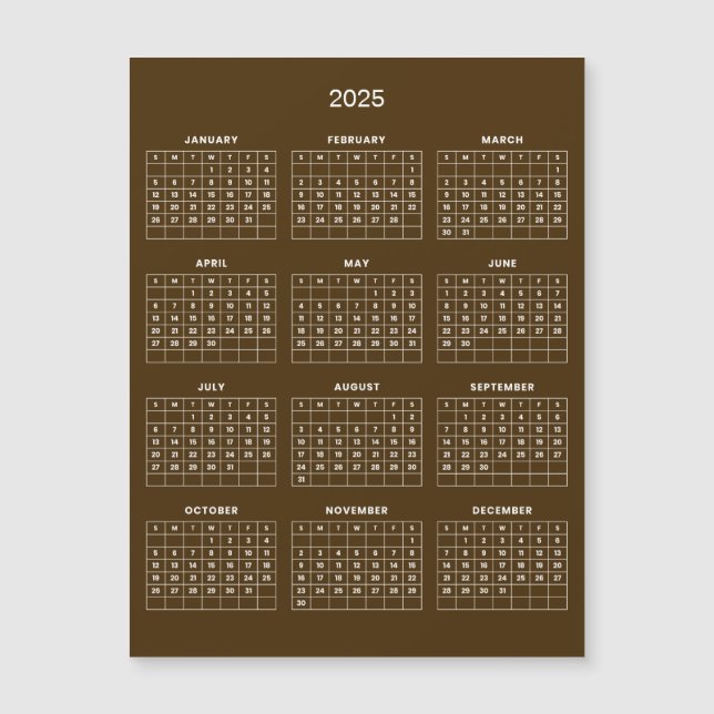 Calendrier 2025 simple mais élégant | Carte magnét (Devant)