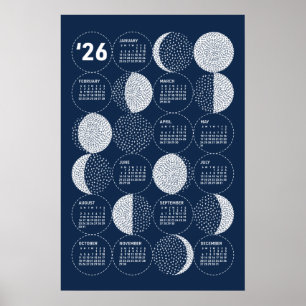 Calendrier 2026 Affiche Phases Lunaires Sashiko