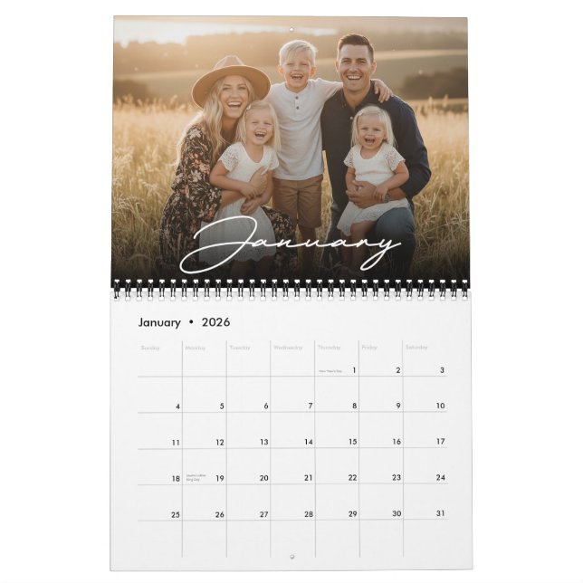 Calendrier 2026 Custom Family Photo Modern Elegant Script  (Jan 2026)