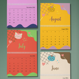 Calendrier 2026 de chat mignon et coloré